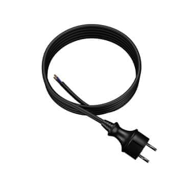 Plast Rol 3 m priključni kabel z ravnim vtičem 250 V 16 A 2 x 1 mm² IP44 H07RN-F PP-40H črne barve W-97236