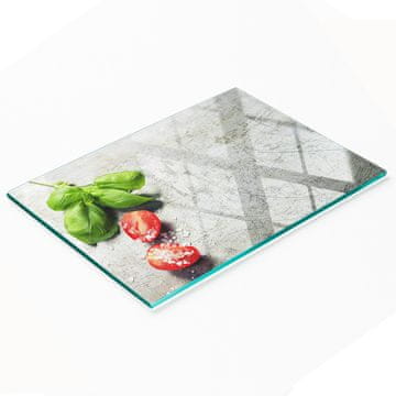 shumee Dekorativna steklena deska za rezanje in serviranje z motivom paradižnika in bazilike 80x52 cm
