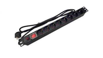 shumee 19-palčni razdelilnik PDU za rack, 9 x vtičnica CEE 7/3, vtič CEE 7/7 s stikalom in zaščito