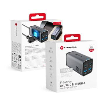 FORCELL Namizni polnilnik Forcell F-Energy GaN III 2 x USB-C + 2 x USB-A QC 4.0 PD 5 A 100 W VT-49, siva