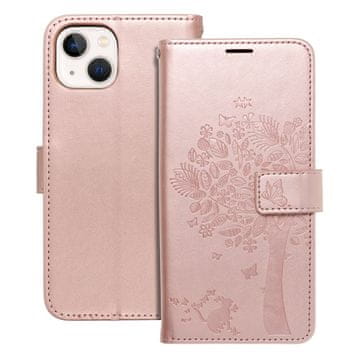 OEM Torbica MEZZO Book za iPhone 13, les, zlato-roza