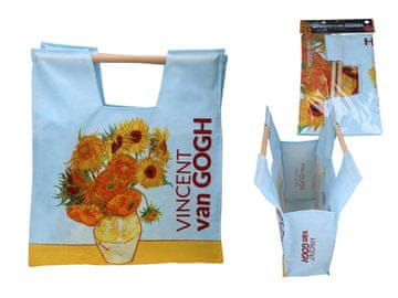 Carmani VREČKA Z LESENIM ROČAJEM, SONČNICE, VAN GOGH, NAKUPOVALNA VREČKA, MATERIAL