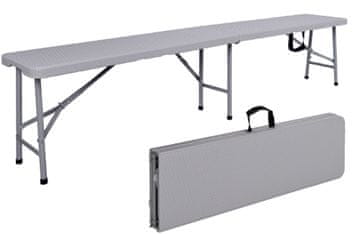shumee Zložljiva klop za catering v kovček 180 cm ratansko siva