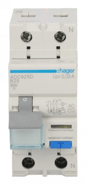 Hager Diferencialno stikalo RCBO 2P B25A 0,03A Tip AC ADC925D