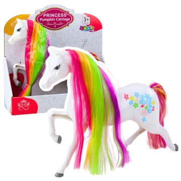 slomart LEAN TOYS Bajkoviti beli konj z mavričnim grebenom in pisanimi okraski