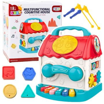 slomart LEAN TOYS Hiška zvočna in svetlobna kostka z uro in obročki