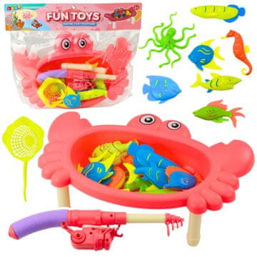 slomart LEAN TOYS Stolček za ribolov z rakovicami, 10 ribic, ribiška palica, roza