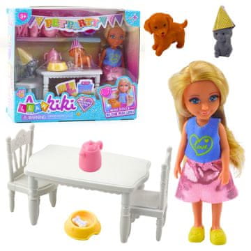slomart LEAN TOYS Set za rojstni dan z lutko, živalmi in dodatki
