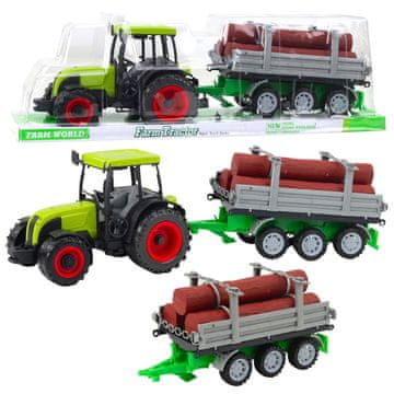 slomart LEAN TOYS zeleni traktor s prikolico za drva, 47 cm