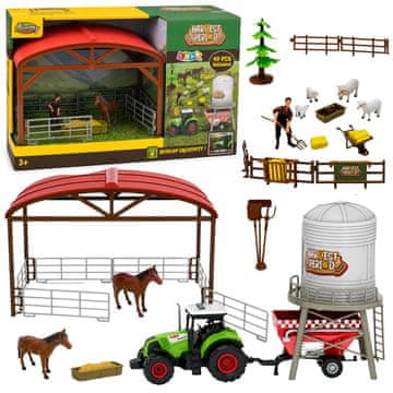 FARMA LEAN TOYS Set Farma s Traktorjem, Hlev, Silos, Figurice Živali, Orodja, 49 el.