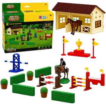 FARMA LEAN TOYS Set Farma, Konjska Stadiona, Tor s Preprekami, Hlev, Konji, Figurice, 26 el.