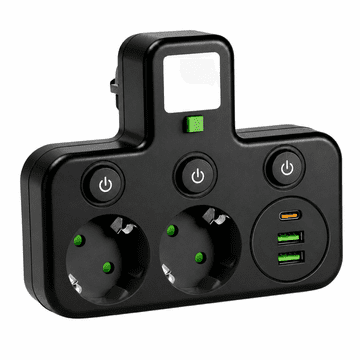 slomart ATL Razdelilec napajanja 2x230V z USB-A/USB-C in LED lučko