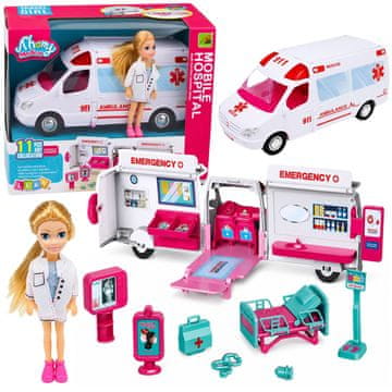 slomart AnP-29595 Raztegljiv rešilec za lutke LEAN TOYS s bolnišnico in dodatki (11 el.)