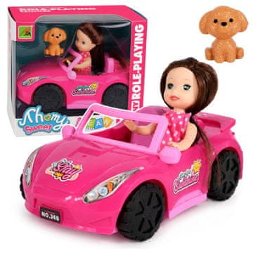 MINI AnP-29600 Mini lutka LEAN TOYS v roza kabrioletu s psom