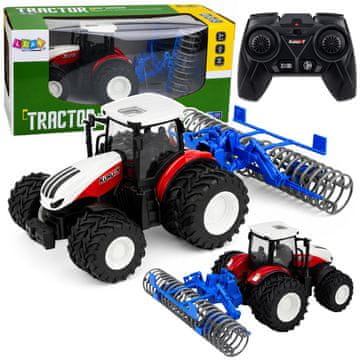 slomart RC traktor z valjem, luči, rdeč, 1:24