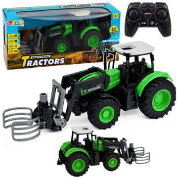 slomart RC traktor z zajemalko za bale, LED luči, 1:24