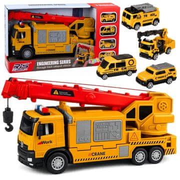 slomart Tovornjak z dvigalom in transporterjem, luči, zvoki, rumena