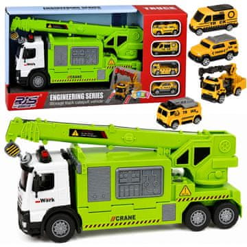 slomart Tovornjak z dvigalom in transporterjem, luči, zvoki, zelena