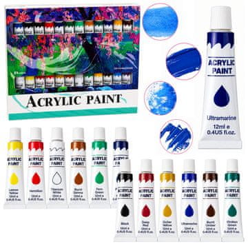 slomart Set akrilnih barv za slikanje, 24 barv, 12 ml
