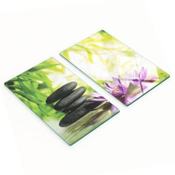 shumee Komplet 2 kaljenih steklenih plošč Lotus in Zen kamen 2x30x52 cm