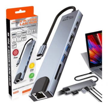 slomart Media-Tech MT5046 priklopna postaja 8 v 1, Giga LAN, USB napajanje