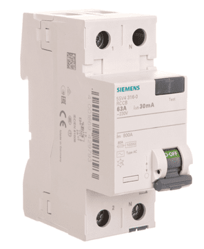 Siemens 2P diferencialno varovalko 63A 0,03A Tip AC 30mA 230V 5SV4316-0