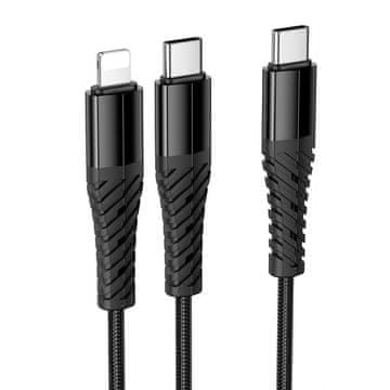 Hoco Kabel 2 v 1 USB-C na USB-C + Lightning Hoco, 1 m, X123, črn