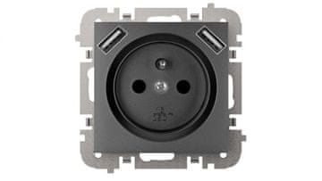 shumee Santra 2P+Z 2xUSB vtičnica brez okvirja, vgradna, črna 4188-19