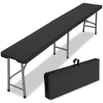 shumee Zložljiva klop za catering v kovček 180 cm ratana črne barve