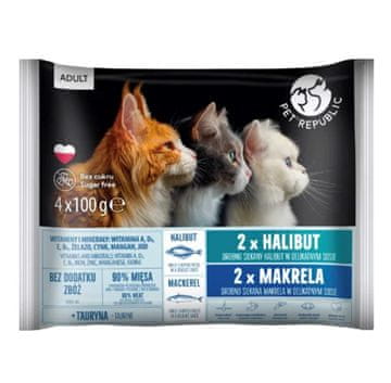 slomart PETREPUBLIC Odrasel halibut in skuša - mokra hrana za mačke - 4x100g