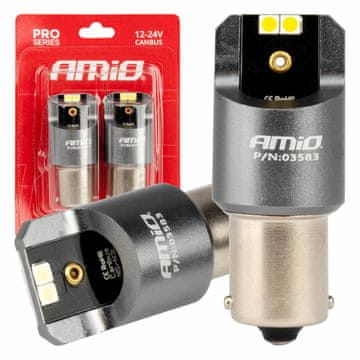 slomart Avto LED žarnici AMiO P21W BA15S Canbus Pro, 4x3030 SMD, bela, 12V/24V
