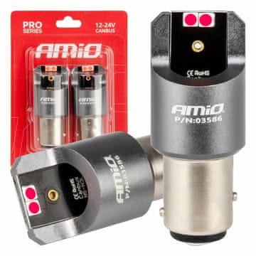 slomart Avto LED žarnici AMiO P21/5W BAY15D Canbus Pro, 4x3030 SMD, rdeče, 12V/24V