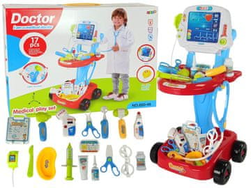 slomart LEAN TOYS Zdravniški set na vozičku z EKG-jem (17 kosov)