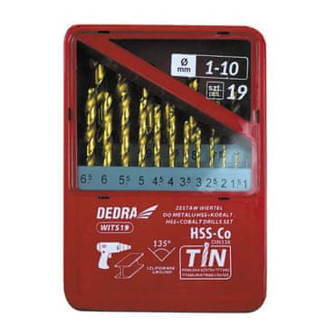 slomart Dedra 19-delni komplet svedrov HSS+Kobalt+TiN, 135°