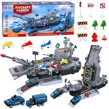 slomart LEAN TOYS Vojaški Komplet - Letalonosilka in Baza z Vozili