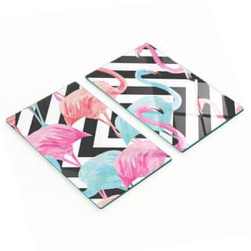 shumee Komplet dveh steklenih kuhinjskih desk Ptica Roza Flamingo 2x30x52 cm