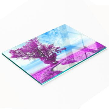 shumee Dekorativna steklena kuhinjska deska za rezanje Drevo in pot 80x52 cm