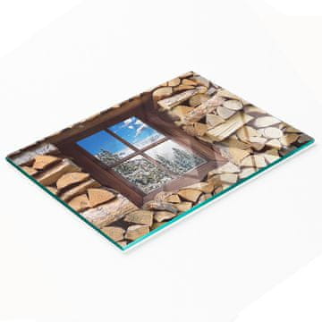 shumee Kuhinjska večnamenska dekorativna steklena tabla Zimsko okno 80x52 cm
