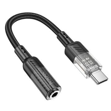 Hoco AUX USB-C na 3,5 mm jack adapter Hoco, 0,15 m, LS37, prozoren črn