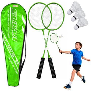 slomart Komplet za badminton Lean Toys: 2 loparja, 3 peresa, torba, zelena