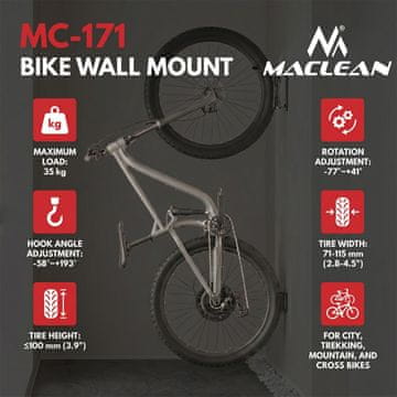Maclean Maclean stenski nosilec za kolo, max. 35 kg, nastavljiv kot nagiba, jeklo, MC-171