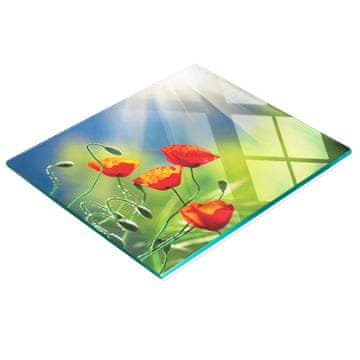 shumee Steklena servirna deska za kuhinjo z grafiko sonca in makov 60x52 cm