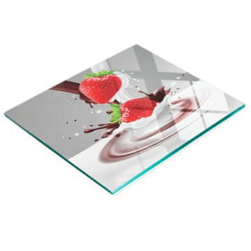shumee Steklena servirna deska za kuhinjo z grafiko jagod in mleka 60x52 cm