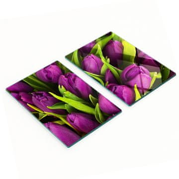 shumee Komplet dveh steklenih kuhinjskih desk Vijolični tulipani 2x40x52 cm