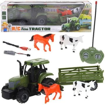 Nobo Kids RC Daljinsko voden kmetijski traktor s prikolico za živalsko figuro