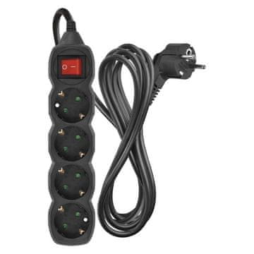 Emos Podaljšek 3 m / 4 vtičnic / s stikalom / črni / PVC / 1,5 mm2