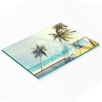 shumee Dekorativna steklena kuhinjska deska za rezanje Bus Beach 80x52 cm
