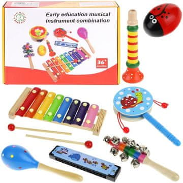 Nobo Kids Leseni glasbeni instrumenti za otroke, činele, marakase, harmonike