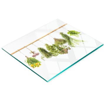 shumee Steklena servirna deska za kuhinjo z grafiko iz zeliščne vrvice 60x52 cm