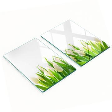 shumee Dekorativne steklene kuhinjske deske za rezanje Beli tulipani 2x40x52 cm